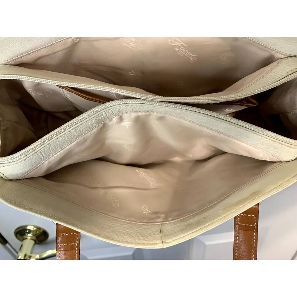 Fossil Cream Shoulder Bag with Brown Handles